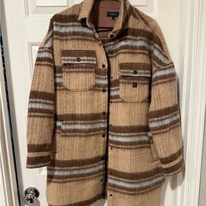 Roark Tan & Brown Striped Teddy Jacket